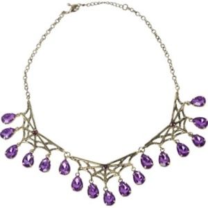 Purple Jewel & Antique Gold Spiderweb Necklace - Witch - Gothic - Halloween NEW
